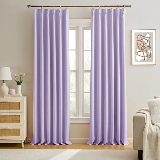 KEQIAOSUOCAI Light Purple Pinch Pleated Lilac Curtains Blackout 84 Inch Long, Thermal Insulated Darkening Drapes for Kids Nursery Bedroom Living Room Window Panels with Hooks 40 x 84 Inch