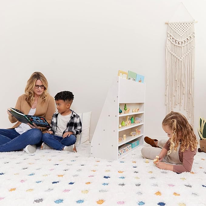 ECR4Kids Streamline Single-Sided Book Display with Storage, Classroom Bookshelf, White Wash