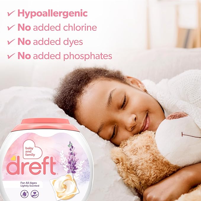 Dreft Laundry Detergent Pacs, HE Compatible, Lightly Scented, Lavender, 25 Count