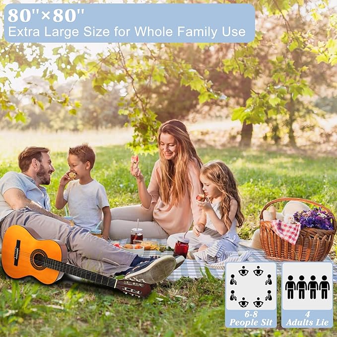 HX&OD Outdoor Picnic Blanket, Extra Large, 80''x80'' Waterproof Foldable Blankets Gingham Picnic Mat for Beach, Camping Grass Lawn Park Accessories Cute Couple Ideas Wedding (Coffee Color, 80”x80”)