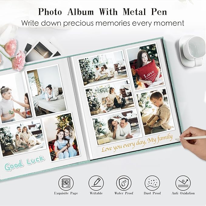 Spbapr Large Photo Album Self Adhesive 4x6 5x7 8x10 10x12 Pictures Magnetic Scrapbook 40 Blank Pages Linen Cover DIY Album with A Metal Pen Red