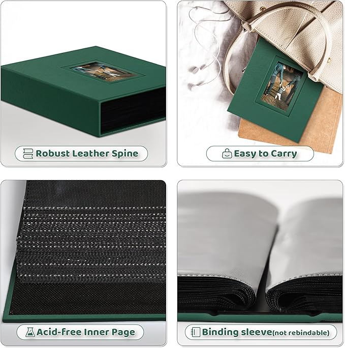 Popotop Photo Album 4x6 100 Pockets with Leather Hardcover Cover, Small Photo Album Holder Book with 50Pcs Pages for Family Travel Wedding Baby Gifts