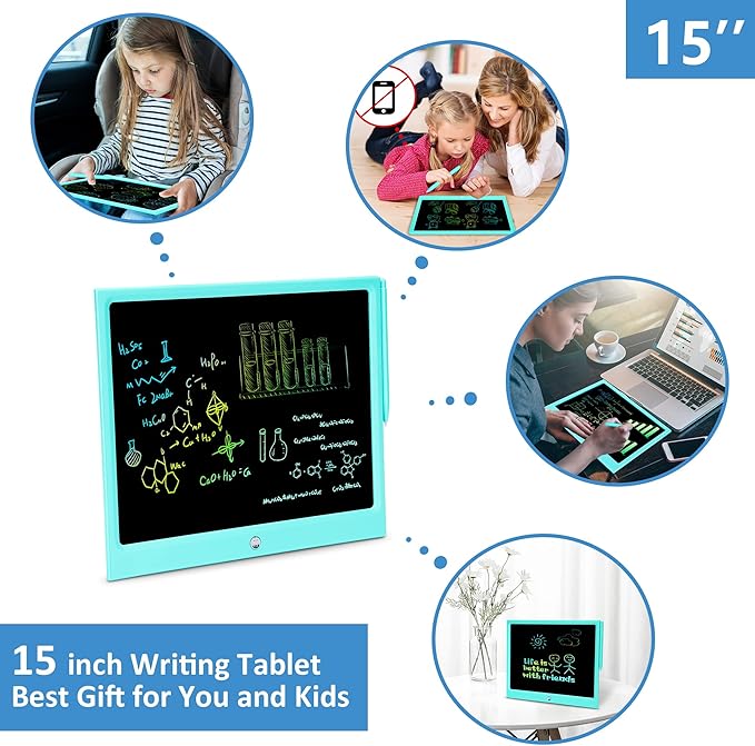 Toys for 3 4 5 6 7 8 Years Old Boys Girls, LCD Writing Tablet 15 Inch Doodle Board, Electronic Drawing Pads Drawing Tablet, Educational Birthday Gift for 3-6 Years Old Kids Toddler (Blue)