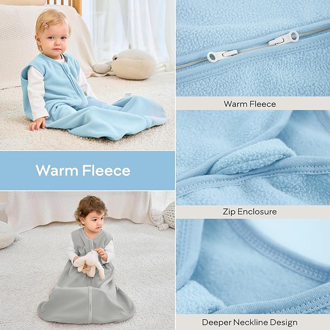 JELLYMONI Fleece Baby Sleep Sack 6-12 Months, 2 Pack 1.5 TOG Baby Wearable Blanket Winter Infant Sleeping sack with 2-Way Zipper, Warm Toddler Sleep Sack