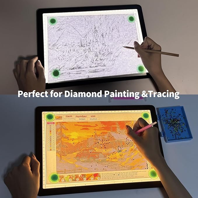 Phylosal Rechargeable A4 LED Light Pad with Built-in Stand, Magnetic Tracing Light Box for Drawing, Diamond Art Light Board with Side Button, Super Bright Light Table for Diamond Painting, Sketching