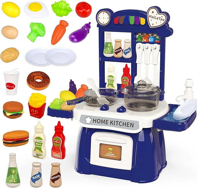 Kitchen Set for Toddler with Sound and Light，Pretend Cooking Food Set,Kids Kitchen Playset，Play Sink with Running Water and Electronic Induction Stove，Kitchen Accessories (red Kitchen Set)