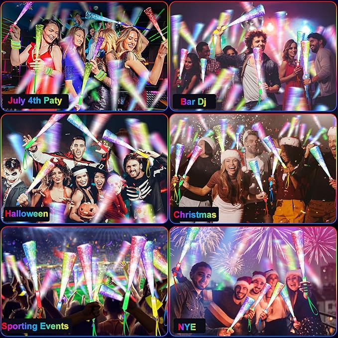 200PCS Glow Fiber Optic Sticks, LED Light Wands, Glow in The Dark Party Supplies, Fiber Optic Wands for Weddings, Birthdays&Events,Flashing LED Party Favors,Colorful Light Sticks for Kids&Adults