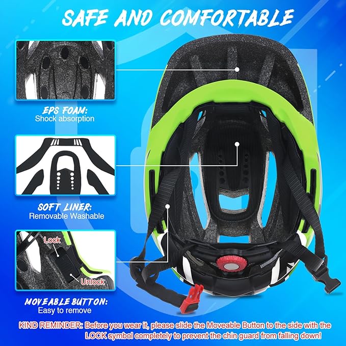 Lixada Kids Bike Helmet Adjustable Detachable Full Face Helmet for Cycling Helmet for Children Bicycle, Skateboard, Scooter, Protective Gear (20.5-22 Inches)