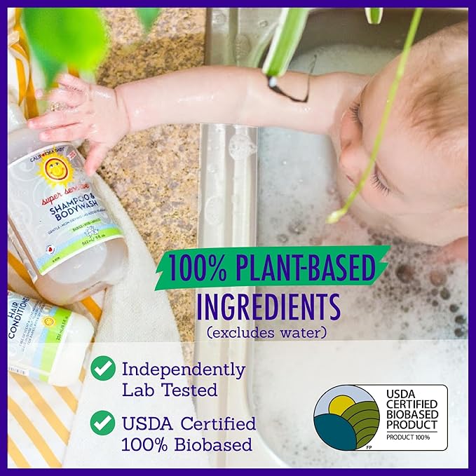 California Baby Super Sensitive Baby Shampoo and Body Wash | 100% Plant-Based | Gentle Fragrance Free Shampoo | Hypoallergenic | 19 Ounce (Pack of 2)