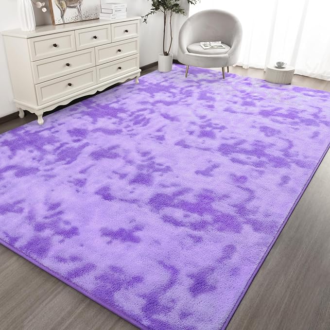 Kimicole 4x6 Washable Area Rugs for Bedroom Living Room, Low Pile Ulta-Thin Solid Color Rug, Non-Slip Soft Fluffy Carpet for Nursery Kids Room Dorm Room Home Decor (Purple)