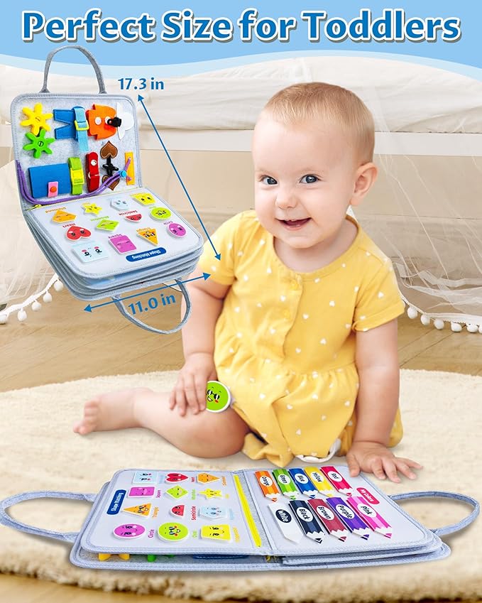 Exorany Busy Board Montessori Toys for Toddler Boy & Girl Birthday Gifts, Busy Book Learning Sensory Toys for Toddlers, Toddler Travel Toy Educational Activities Learn Fine Motor Skills
