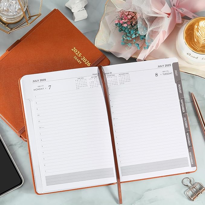 2025-2026 Appointment Book & Planner - Jul 2025 - Jun 2026, Daily Hourly Planner, 5.75" X 8.25", 60-Minute Interval, Faux Soft Leather Cover, Premium Paper, Academic Calendar with Pen Loop, Inner Pocket