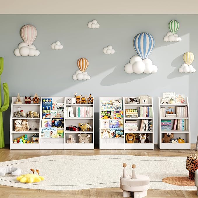 Kids Bookshelf,4 Tier Kids Book Shelf for Kids Rooms,Wood Children Bookcase,Baby Storage Book Rack,Toddler Bookshelf, Book and Toy Organizer,Book Display Shelf for Bedroom, Playroom, Nursery
