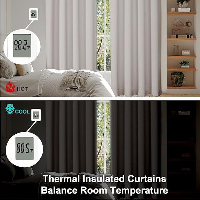 Simplebrand Ava Natural Blackout Curtains for Bedroom 90 Inches Long 2 Panels Set, Solid Privacy Energy Saving Living Room Window Treatment Curtains Blackout Drapes, W50 x L90 Inch, Natural