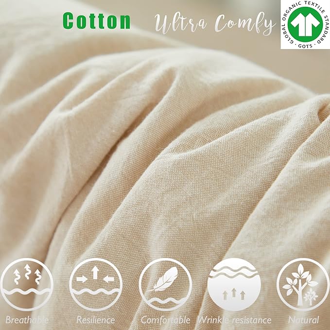 Brandream Gender Neutral Boho Bohemian Baby Girl Boy Nursery Crib Bedding Set 3 Pieces Solid Beige Farmhouse Chic Ruffle Unisex Cozy 100% Washed Cotton