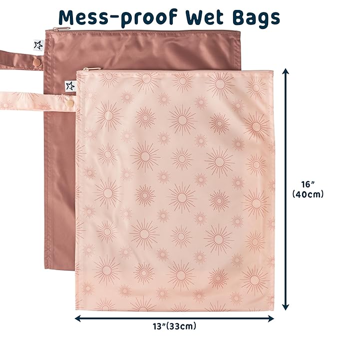 Tiny Twinkle Mess-Proof Waterproof Wet Dry Bag | 2-Pack Reusable Wet Bags for Swimsuits & Baby Clothes | Leakproof Wet Bag for Travel & Diaper Changes for Baby (Shine)