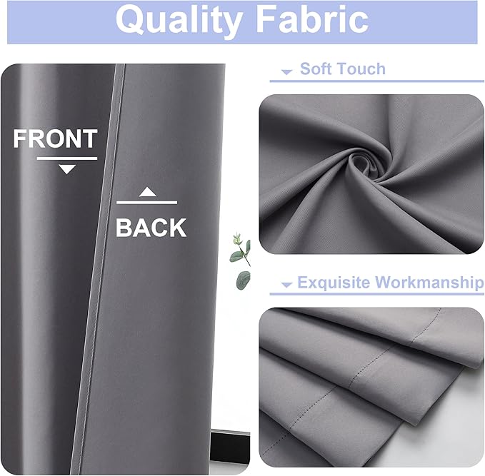 Simplebrand Ava Light Grey Blackout Curtains for Bedroom 72 Inch Length 2 Panels, Privacy Thermal Insulated Rod Pocket Door Window Curtains for Patio French Door Front Door, W40 x L72 Inch, Light Grey