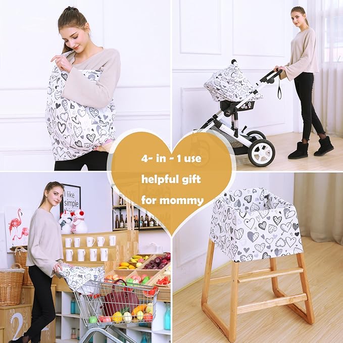 Baby Car Seat Covers, Carseat Canopy, Boys Girls Privacy Breastfeeding Cover (Grey Heart)