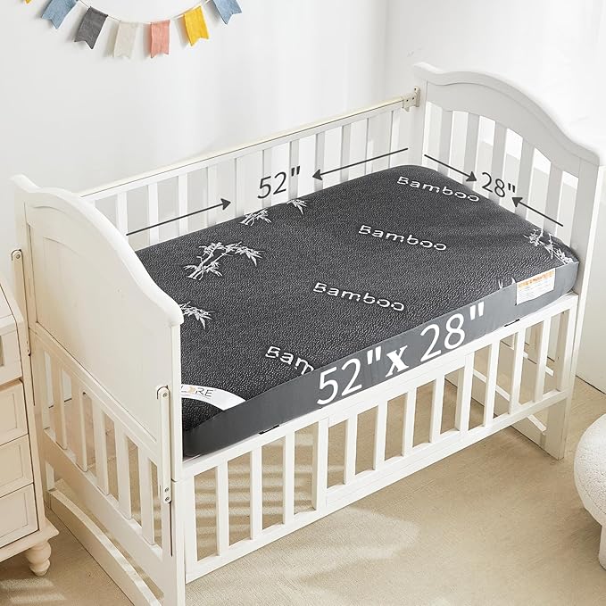 BEDLORE Waterproof Crib Mattress Protector 2 Pack, Ultra Soft Bamboo Viscose Crib Mattress Pad Cover, Noiseless Toddler Mattress Protector for Standard Baby Mattress Size 52''x28'', Dark Gray