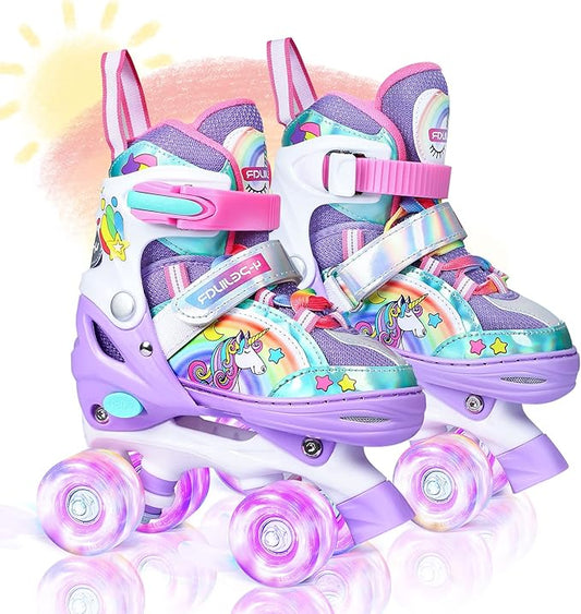 4-Pejiijar Rainbow Unicorn Kids Roller Skates for Girls Toddler Ages 2-4 5-8 8-12,Adjustable Roller Shoes with Luminous Wheels for Birthday Xmas Gifts