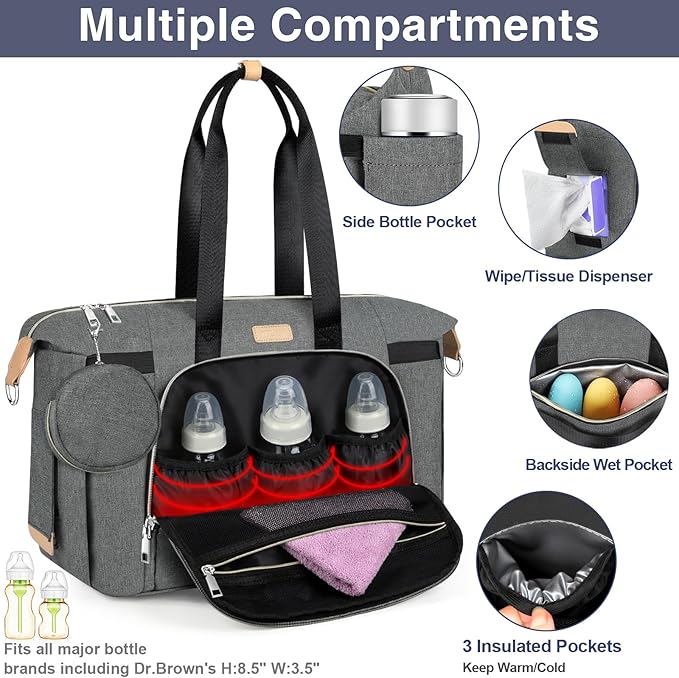 ITIEZY Diaper Bag Tote for Baby - Large Mommy Bag with Portable Changing Pad Pacifier Case, Hospital Bags Travel Baby Bag