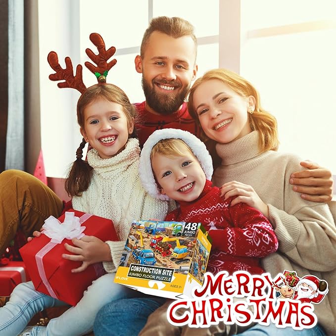 Jumbo Floor Puzzle for Kids,Construction Site Jigsaw Large Puzzles,48 Piece Construction Vehicle Puzzle for Toddler Ages 3-5,Children Learning Preschool Educational Toys,Gift for 4-8 Years Old