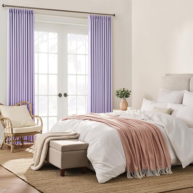 Lilac Light Purple Room Darkening Curtains, Pinch Pleat with Hooks, Modern Design Light Reducing & Privacy Protection Blackout Window Drape/Drapery for Kid's Adult Room(Lavender, 2 Panels, W40 x L96)