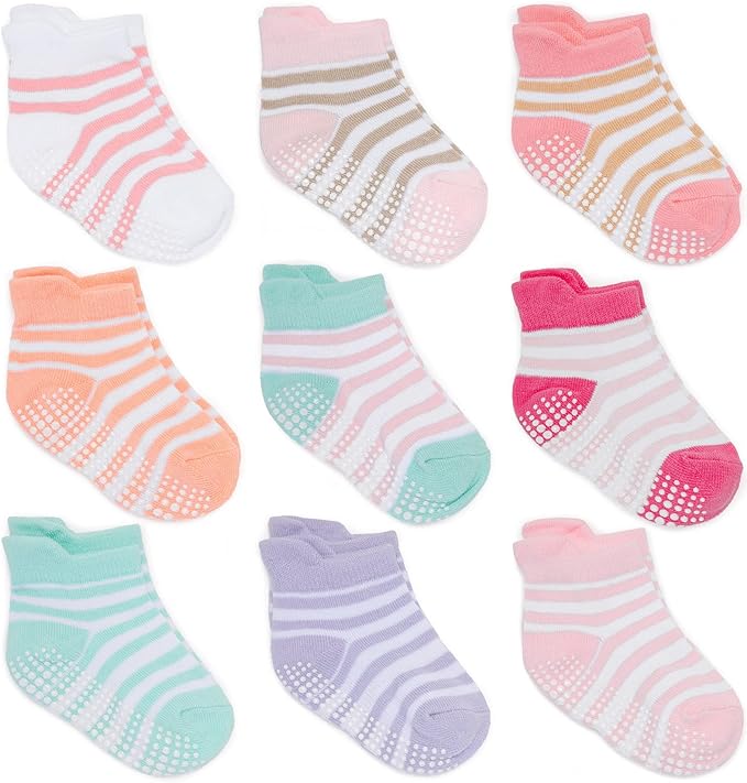Zaples Baby Non Slip Grip Ankle Socks with Non Skid Soles for Infants Toddlers Kids Boys Girls