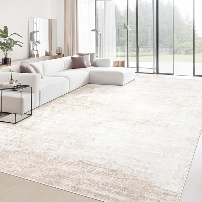 Area Rugs 9x12 Living Room: Washable Rug Modern Abstract Large Rugs Soft Non Slip Neutral Rug Stain Resistant Indoor Carpet for Bedroom Kitchen Dining Room Table Nursery Home Office Rugs(Beige,9'x12')