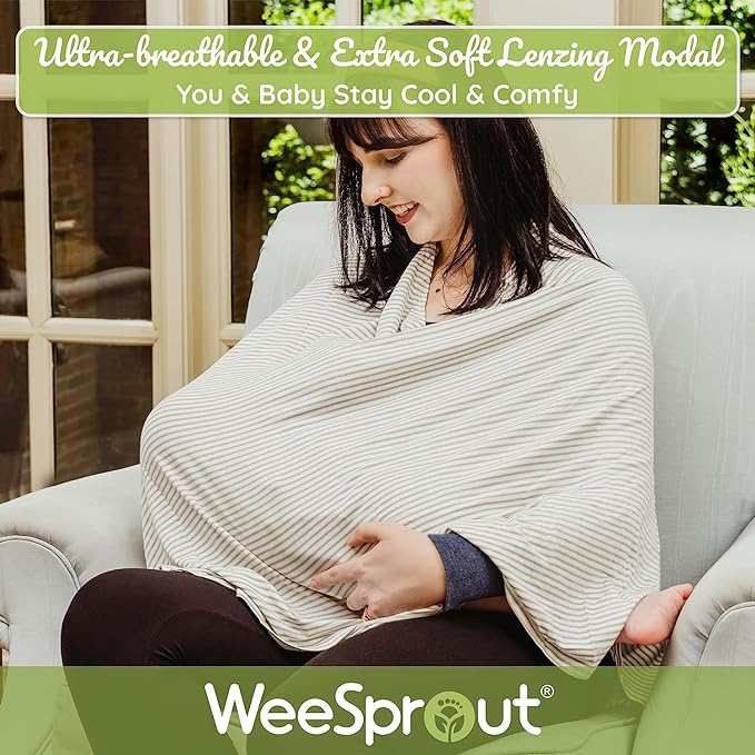 WeeSprout Nursing Cover for Breastfeeding, Soft & Breathable Nursing Poncho, Neck Insert for Hands-Free View, Machine Washable & Dryer Safe Feeding Cover Up
