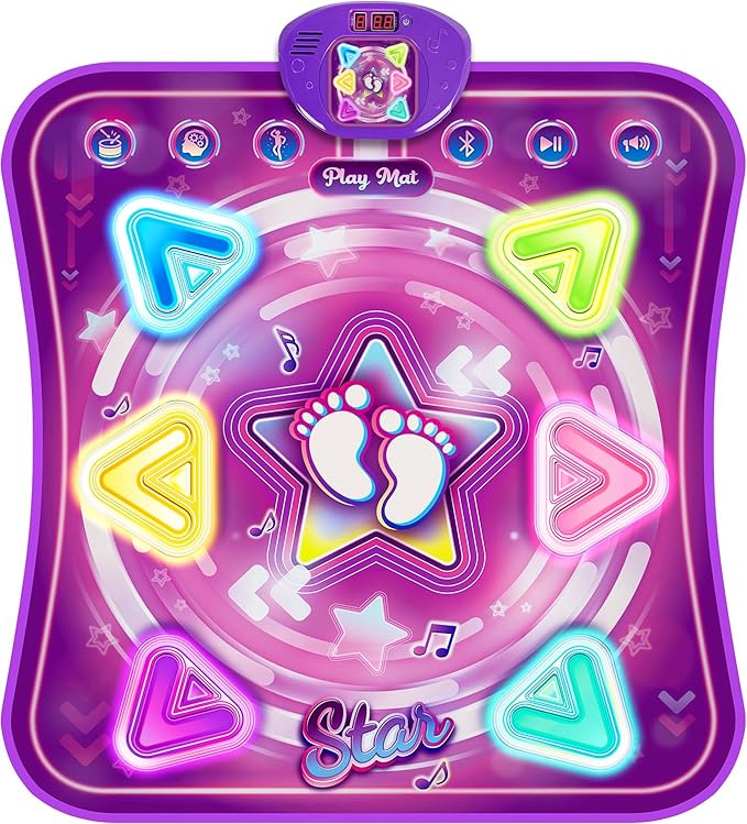 Dance Mat for Kids, Light-up 6-Button Dance Pad with Wireless Bluetooth & 5 Game Modes, Toddler Electronic Dance Mats Musical Dancing Toys Christmas Birthday Gifts for Boys Girl Aged 3 4 5 6 7 8 9 10+