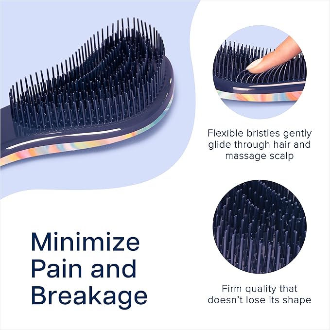 Crave Naturals Glide Thru Detangler Brush Pack of 2 - Curly Hair Brush for Women and Kids - Wet and Dry Comb for Adults - Soft Flexible Bristles for Gentle Use - Pink and Soft Hazy Swirl