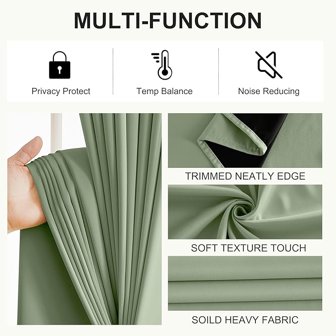 NICETOWN 100% Blackout Curtains 84 inch Long for Bedroom, Total Blackout Thermal Insulated Grommet Long Window Curtains 2 Panels Set, 2 Panels, Olive, 52 inch Wide
