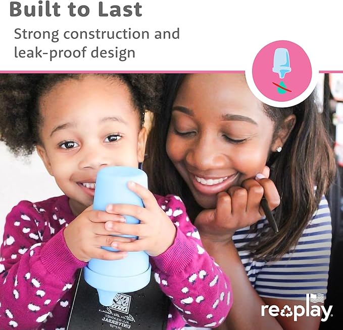 Re-Play Sippy Cups for Toddlers - 10 Oz. Reusable Spill Proof Cups for Kids, Dishwasher/Microwave Safe - Made in USA - Set of 3-3.13" x 6.25" - Blossom