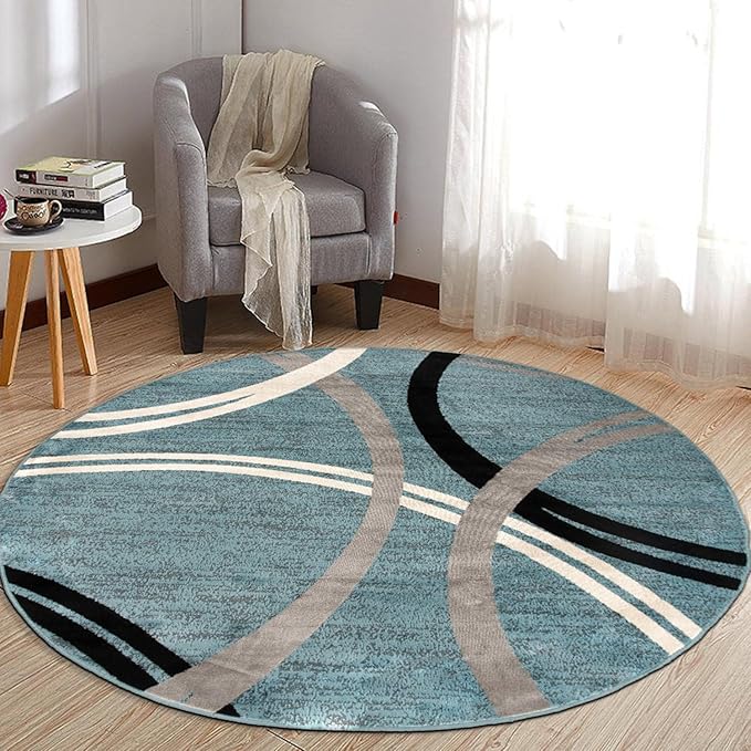 Rugshop Modern Wavy Circles Design 6' 6" (6' 6" Diameter) Blue