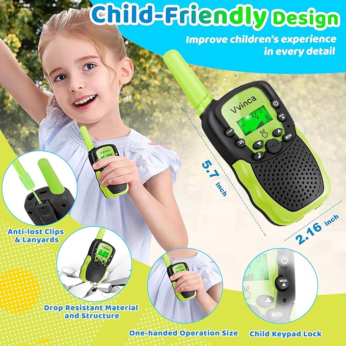 Vvinca Walkie Talkies for Kids, Rechargeable Toys for Ages 3 4 5-7 8-12 Year Old Boys Girls with Flashlight 22CH 2 Way Radio, 3 KM Long Range Walkie Talkie for Adventure Game Camping