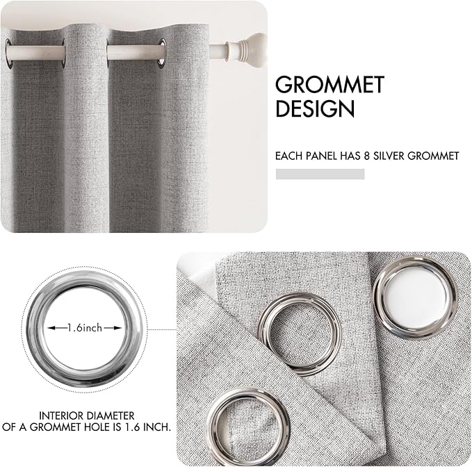MIULEE Linen Texture Curtains for Bedroom Solid 100% Blackout Thermal Insulated Greyish White Curtains Grommet Room Darkening Drapes for Living Room Nursery 52x108 Inch (2 Panels)