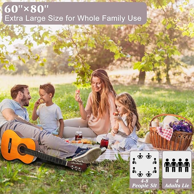 HX&OD Outdoor Picnic Blanket, Extra Large, 80''x60'' Waterproof Foldable Blankets Gingham Picnic Mat for Beach, Camping Grass Lawn Park Accessories Cute Couple Ideas Wedding (Light Brown, 80”x60”)