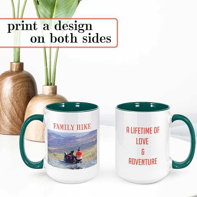 Personalized Coffee Mug, Custom Photo Text 15 Oz Ceramic Mug, Customized Picture Name Tea Cup, Unique Gift Idea, Taza Cafe Personalizadas Fotos, Cute Custom Gifts Mom Women Men, Father's Day, Green