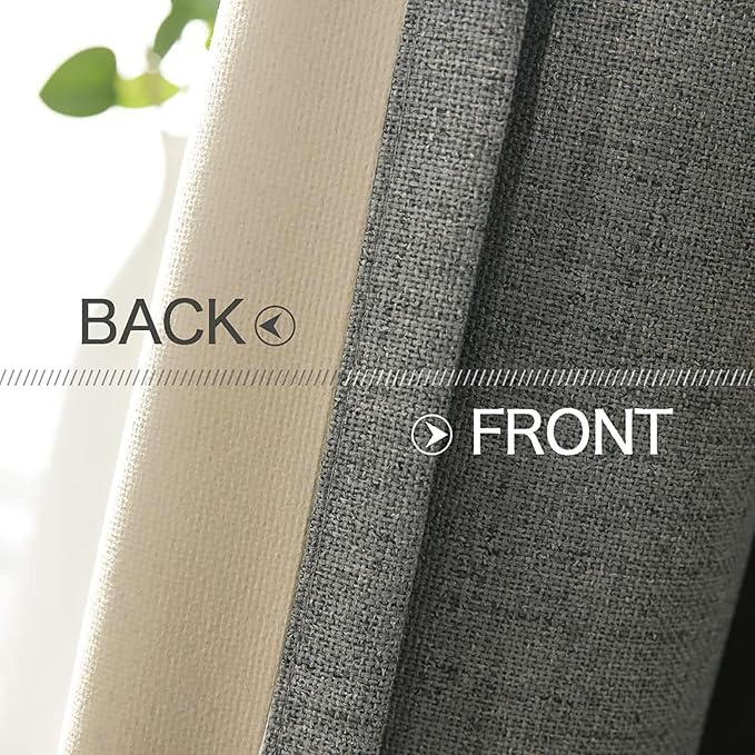 MIULEE Linen Texture Curtains for Bedroom Solid 100% Blackout Thermal Insulated Dark Grey Curtains Grommet Room Darkening Curtains/Draperies Luxury Decor for Living Room Nursery 52x72 Inch (2 Panels)