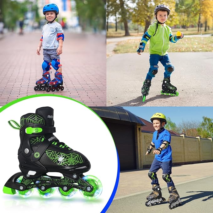 Nattork Kids Adjustable Inline Skates with PU Flash Wheels, Fun Roller Skates for Ages 4-12, Indoor/Outdoor Birthday Gift for Son and Grandson