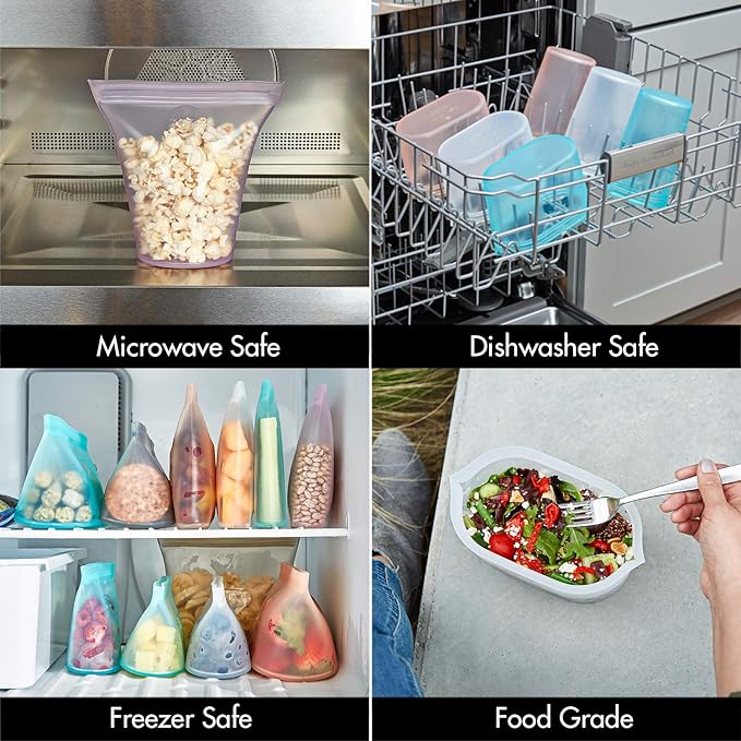 Zip Top Reusable Food Storage Bags | Large Cup [Lavender] | Silicone Meal Prep Container | Microwave, Dishwasher and Freezer Safe | Made in the USA