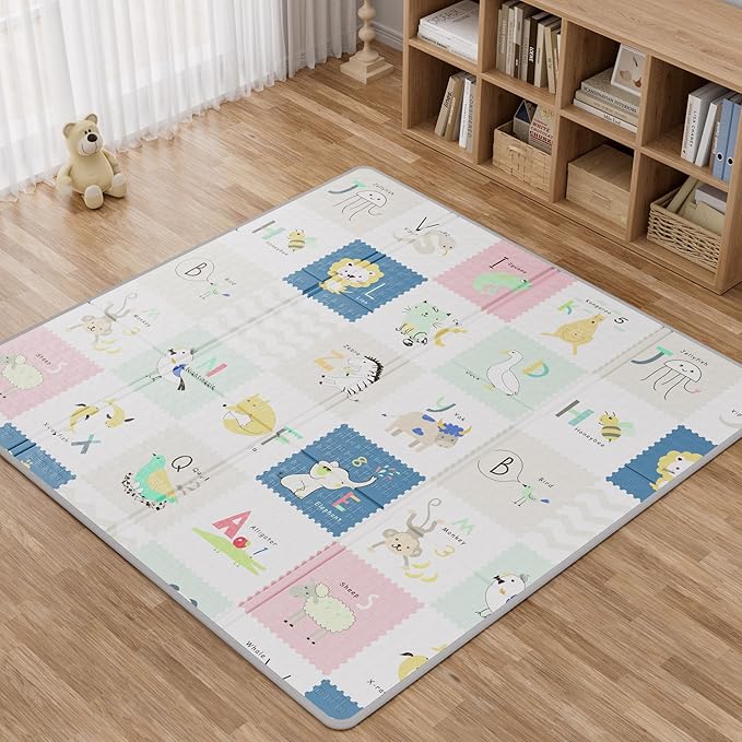 59x59 Baby Play Mat, Foldable Baby Mat for Floor Tummy Time and Crawling, Waterproof & Anti-Slip Reversible Portable for Toddler Infant