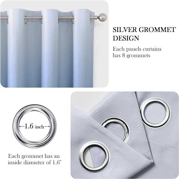 HOMEIDEAS Navy Blue Ombre Blackout Curtains 52 X 84 Inch Length Gradient Room Darkening Thermal Insulated Energy Saving Grommet 2 Panels Window Drapes for Living Room, Bedroom