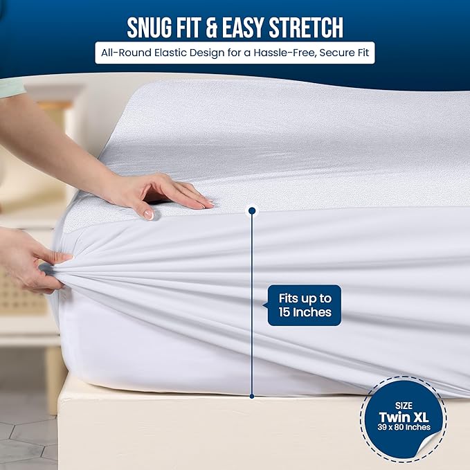 Utopia Bedding Waterproof Mattress Protector Twin XL Size 2 Pack, 200 GSM Breathable Terry Mattress Cover, Fitted Style with Stretchable Pockets (White)