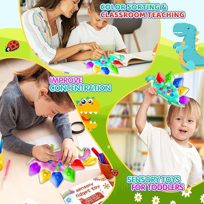 UIIOPJIOM 2PC Dinosaur Color Sorting Sensory Toys, Montessori Toys for Toddler Fine Motor Skill Game Learning Activities Quiet Calm Down Fidgets for Classroom Christmas Stocking Stuffers for Boy Girl