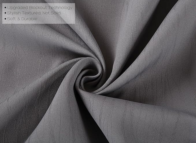 MIUCO Blackout Curtains Room Darkening Textured Grommet Window Curtains 2 Panels for Bedroom 52 x 63 Inch Grey