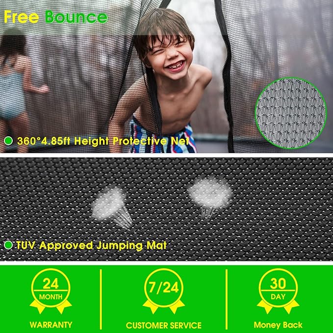 SKYUP Tranpoline 1500LBS 16 15 14 12 10 8 FT Tranpoline for 7-10 Kids and Adults, Windproof Outdoor Tranpoline with Enclosure Net, Basketball Hoop, Easy to Install & Last Long - ASTM Approved