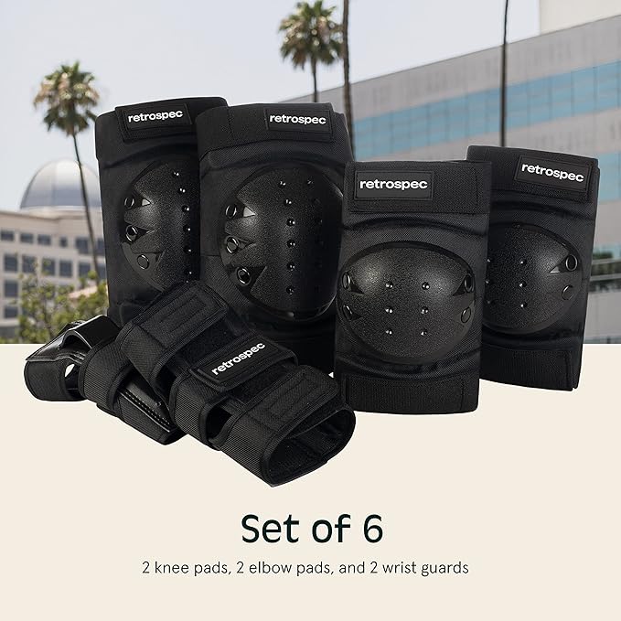 Retrospec Knee Pads, Elbow Pads & Wrist Guards for Men, Women & Kids - Protective Gear for Skateboarding, Roller Skate, Rollerblade, BMX & Scooter - Multi Sport Pad Set
