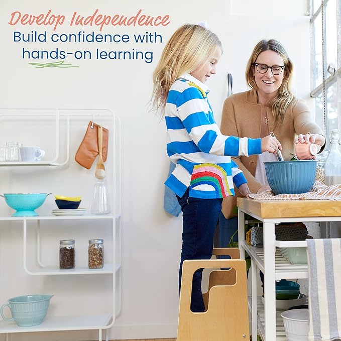 ECR4Kids Reach-Up Step Stool with Handles, Kids Furniture, Natural
